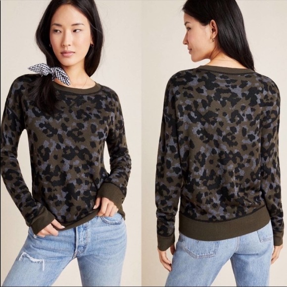 Anthropologie Ethan Camo Green Knit Crewneck Sweater - S - Picture 2 of 8